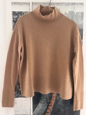 Everlane Cashmere Sweater Women's Sz S Tan Long Sleeve Mock Neck Knit Pullover
